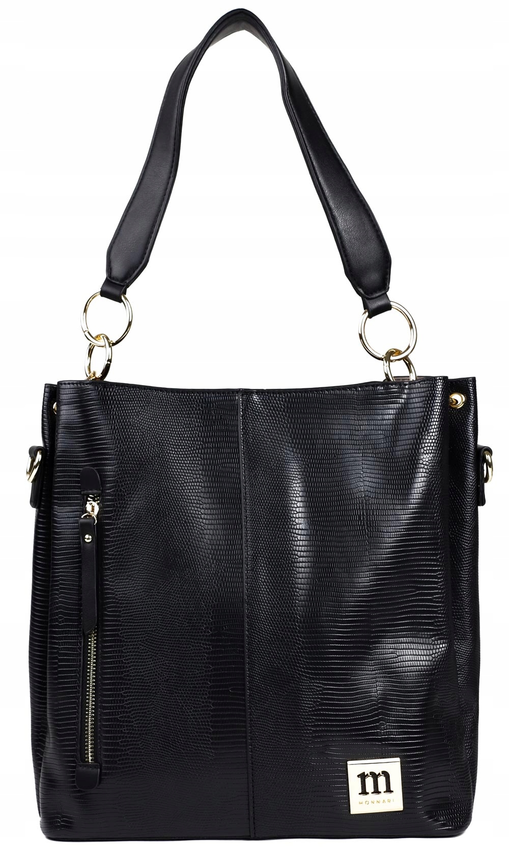 Torebka MONNARI SHOPPER NA RAMIĘ Czarna PASEK LOGO Kolekcja MONNARI 2024