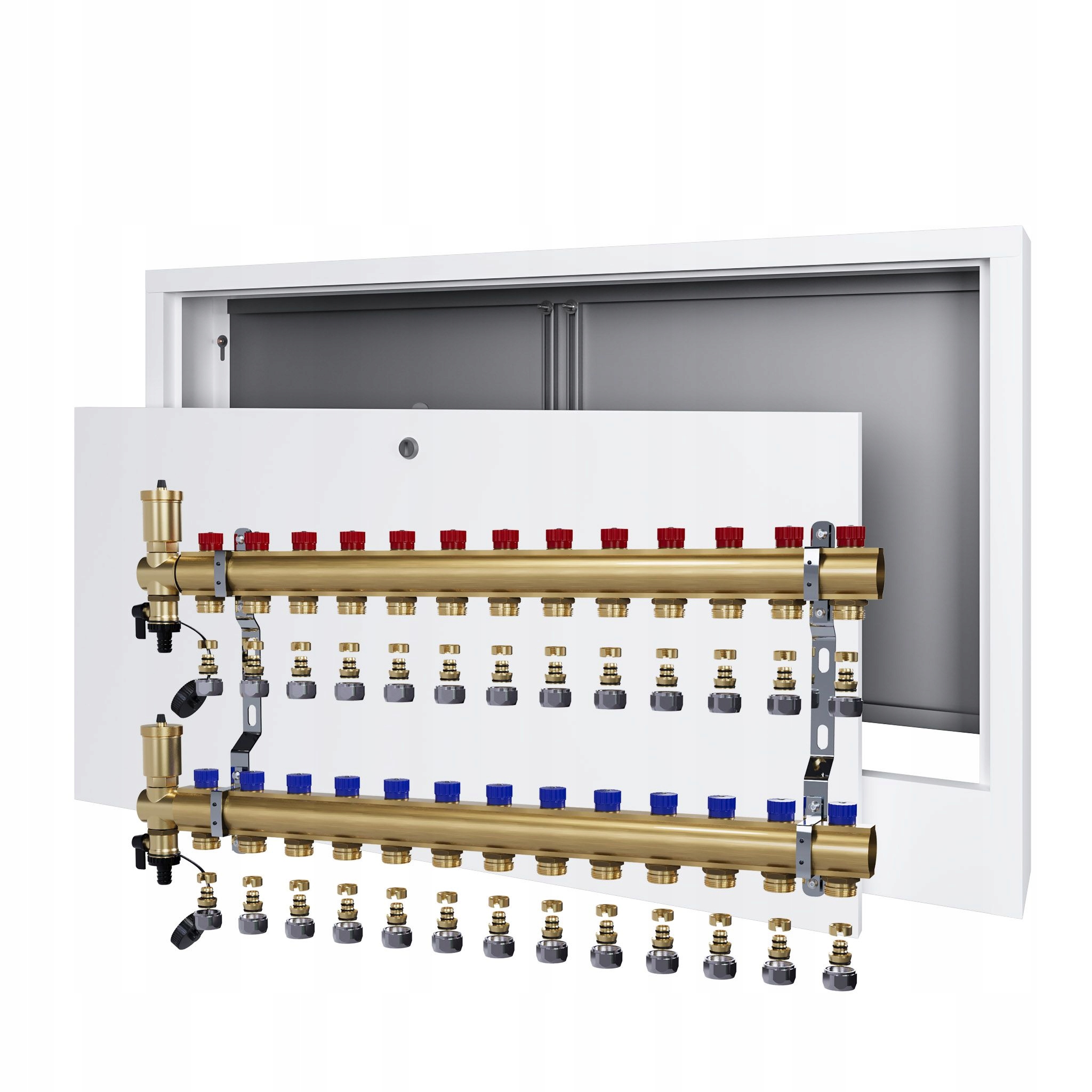 Manuální rozdělovač 13 okruhů radiátorového vytápění nástěnná skříňka Pex