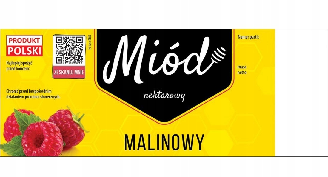 

Etykieta duża na miód Malinowy 100szt malina E186
