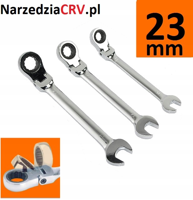 Klucz płasko-oczkowy z grzechotką i przegubem, łamany 23mm