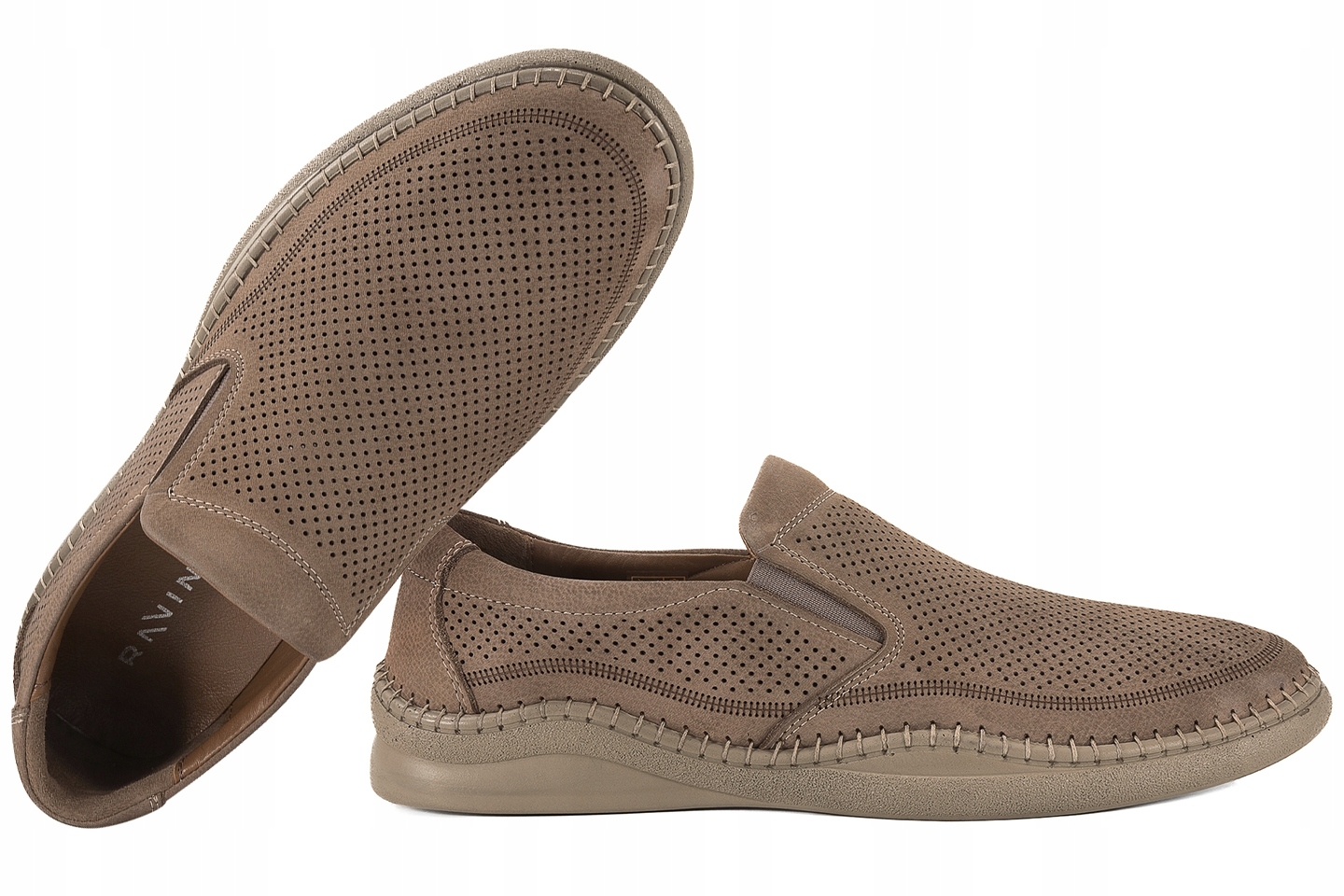 Ravini 630 Ažurové Mokasíny Kožené Pánské Polobotky Casual Nubuk c.bež 44