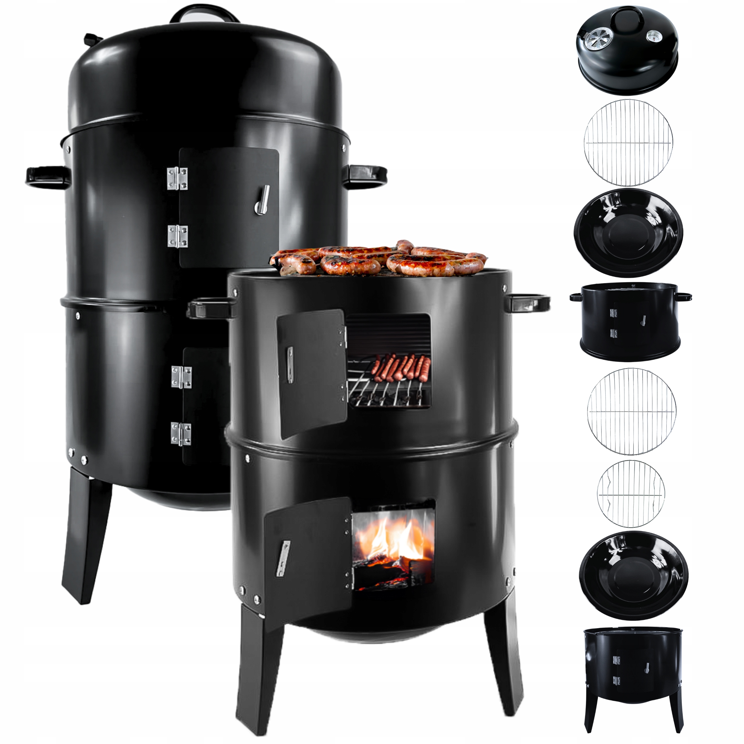 GRILL WĘDZARNIK OGRODOWY WĘGLOWY PALENISKO 3W1 OKRĄGŁY PRZENOŚNY +ROZPAŁKA