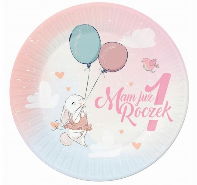 Talerzyki na ROCZEK różowe 6 sztuk 1 Urodziny