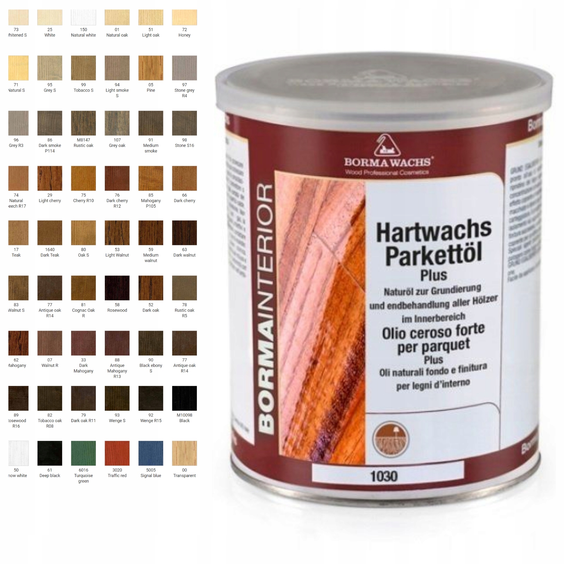 Tvrdý Vosk olejový vosk Borma Wachs 54 Barvy Hardwax Parqet oil 1030 1L