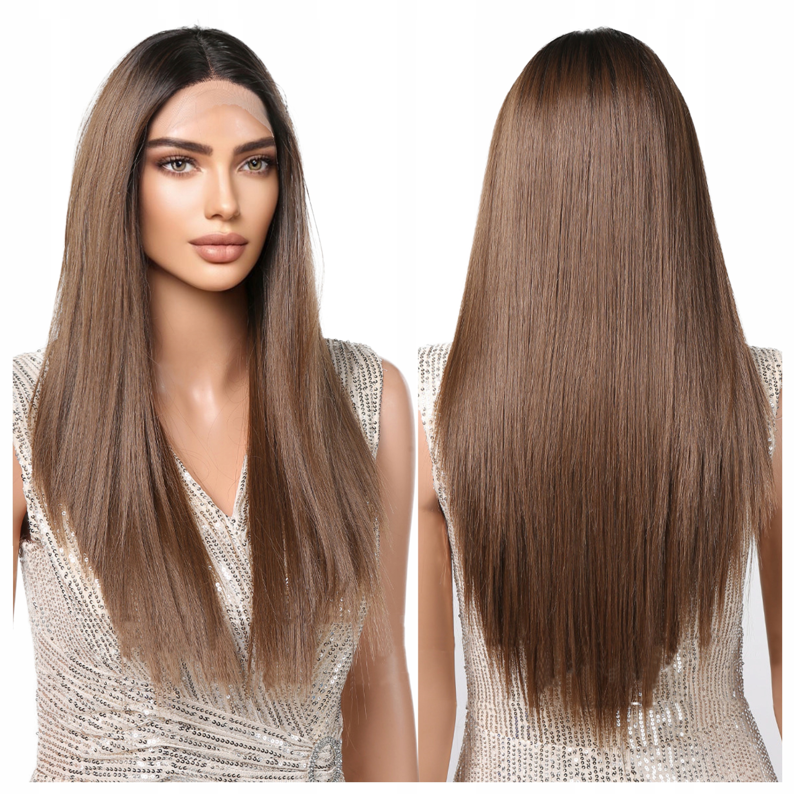 Peruka damska brąz proste Długie włosy brązowe Lace Front jak Naturalna