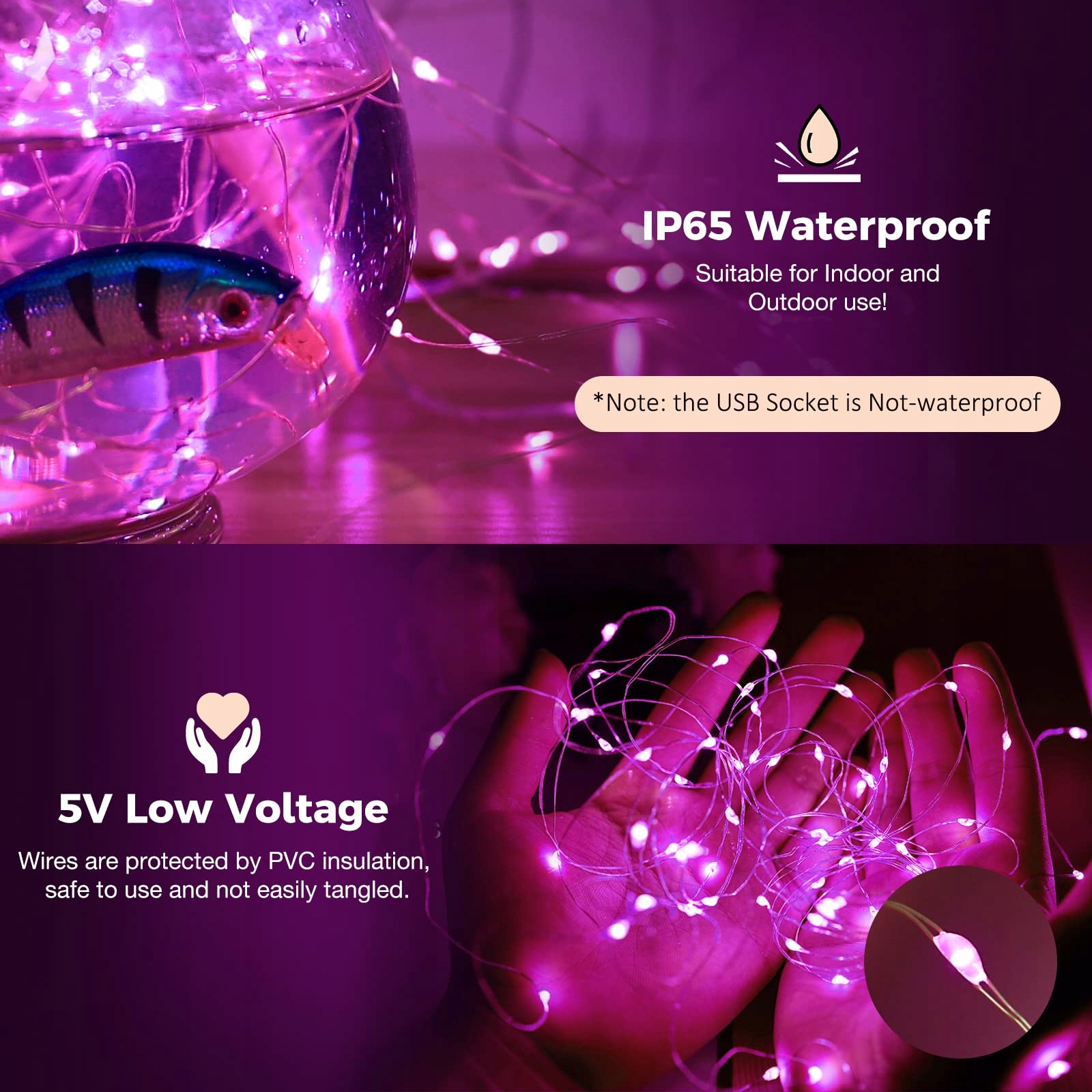 YIZHET Kurtyna Świetlna Girlanda Lampki Różowe 300 LED 3x3m 8 Trybów IP65 — miniatura 5