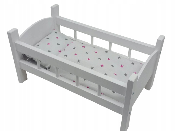 DUŻE ŁÓŻECZKO DREWNIANE dla lalek POŚCIEL 3 EL.