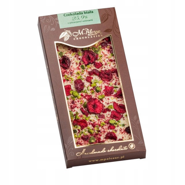 Levně 3x Čokoláda bílá s pistáciemi a třešněmi 85 g. M. Pelczar.