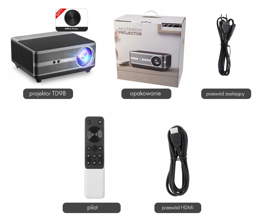 MEGA JASNOŚĆ ! PROJEKTOR LED ANDROID JAKOŚĆ PREMIUM 1920×1080 AUTO FOCUS 4K Model MAXSIMO PROVISION TD98PRO