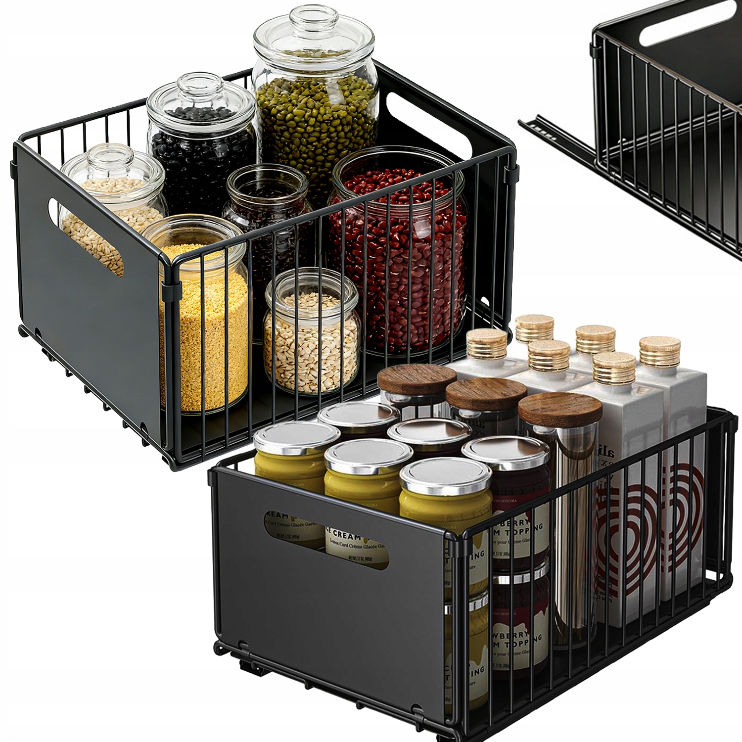 2X Výsuvná Šuplík S Výsuvnými Policemi Pro Skladování, Černá