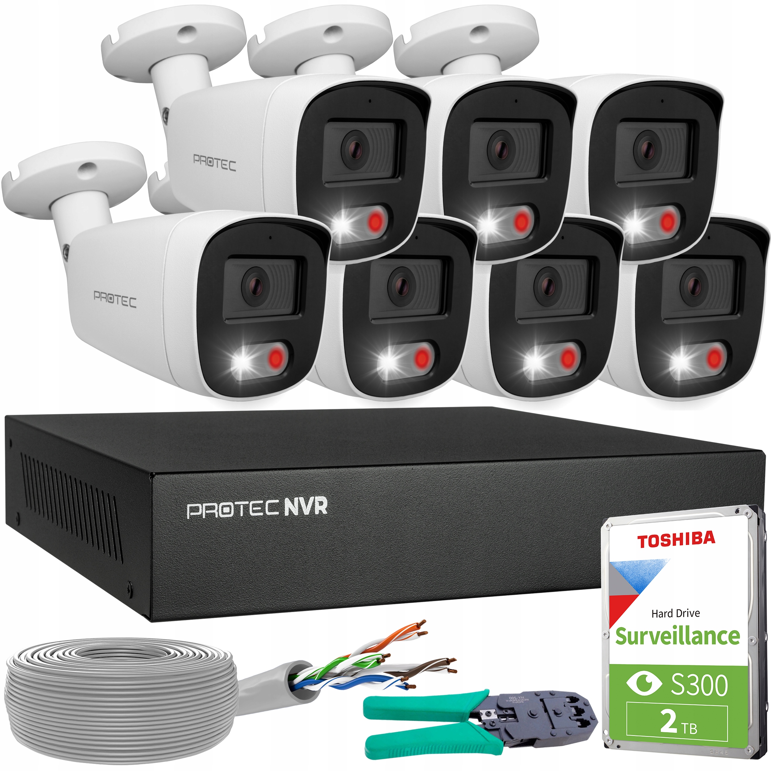 Sada pro monitorování 7 kamer 5Mpx Ip PoE detekce lidí mikrofon Hdd 2TB