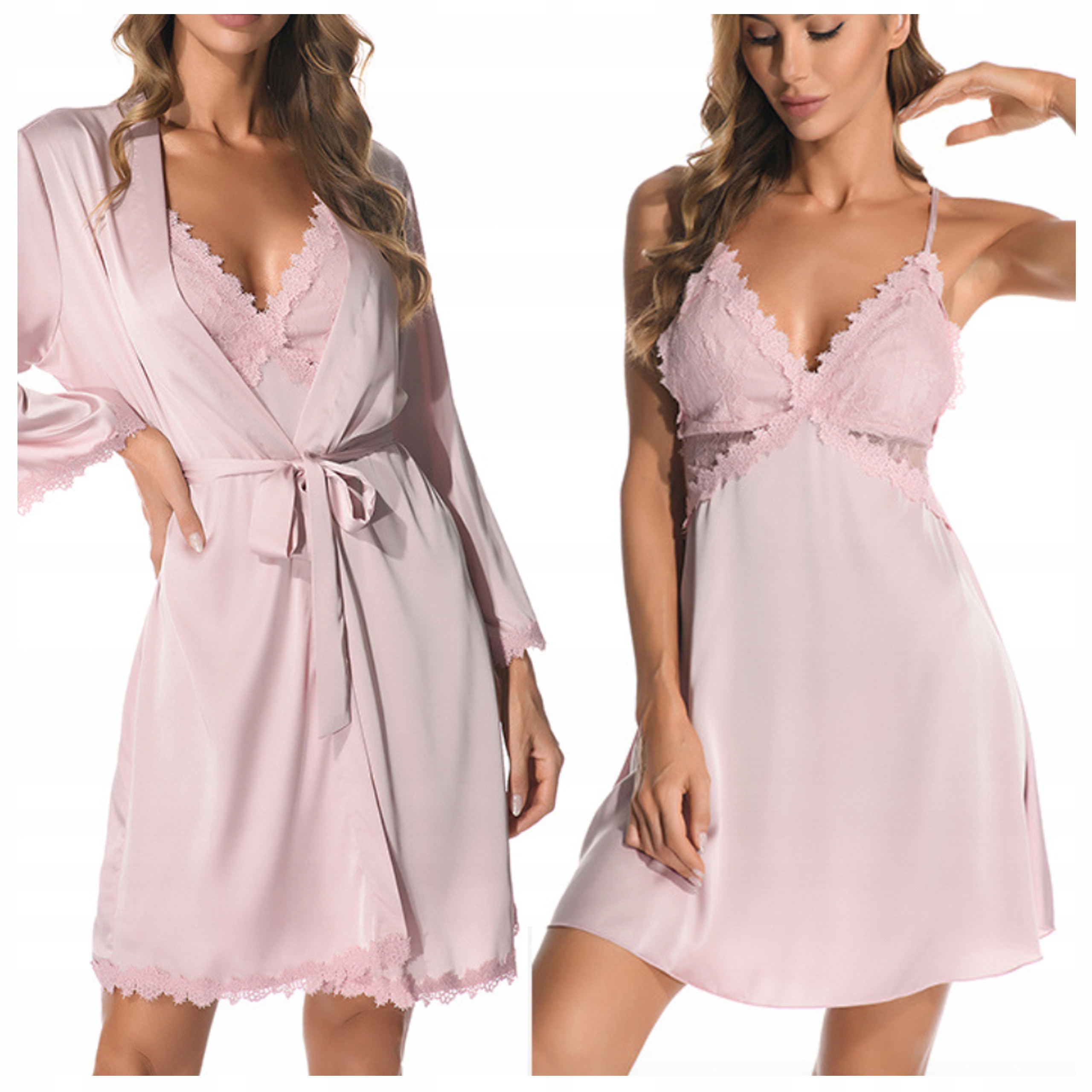 Piżama damska Satynowa mat Komplet Szlafrok Koszulka dwuczęściowa Bielizna