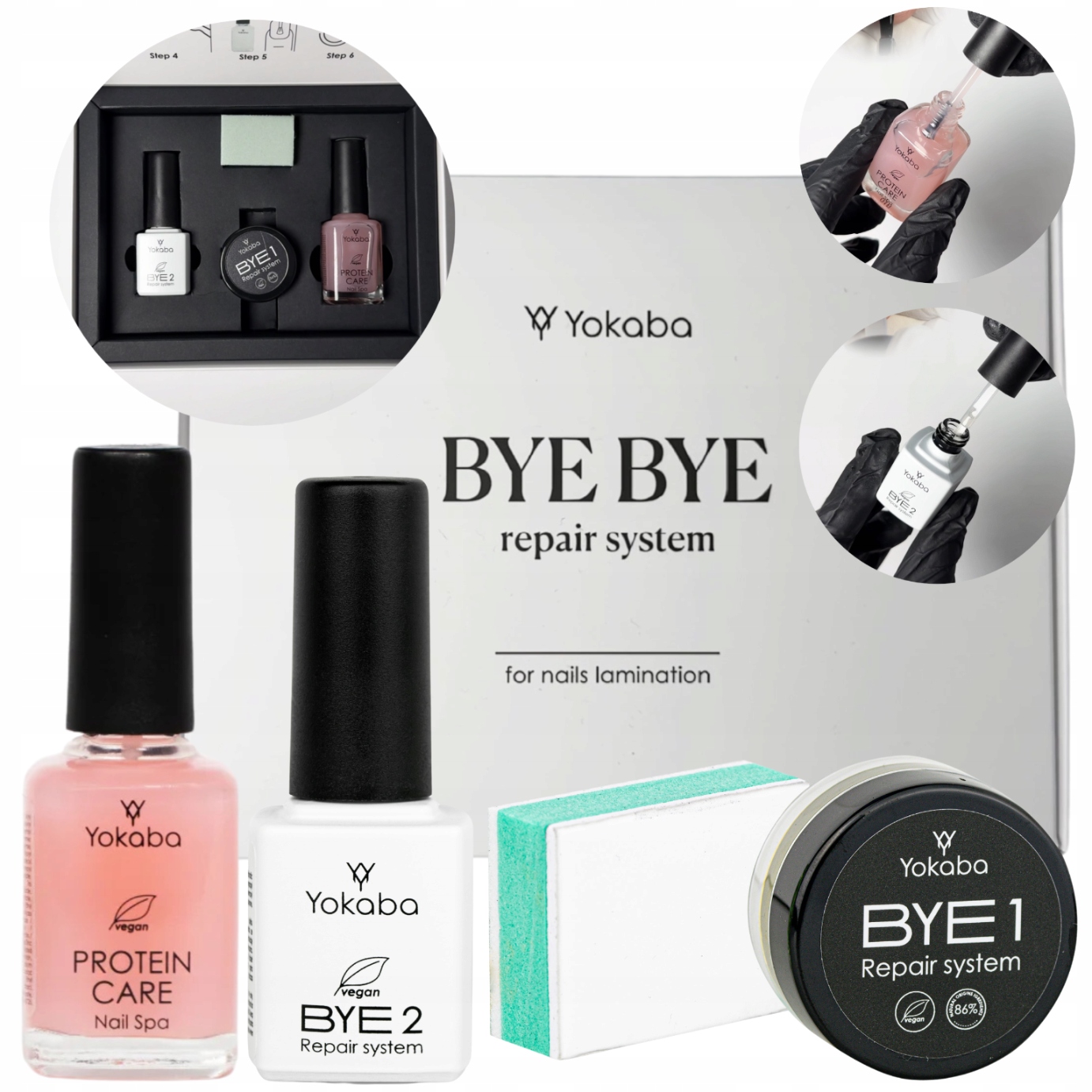 Yokaba ByeBye Repair System Protein Care Sada pro laminování nehtů