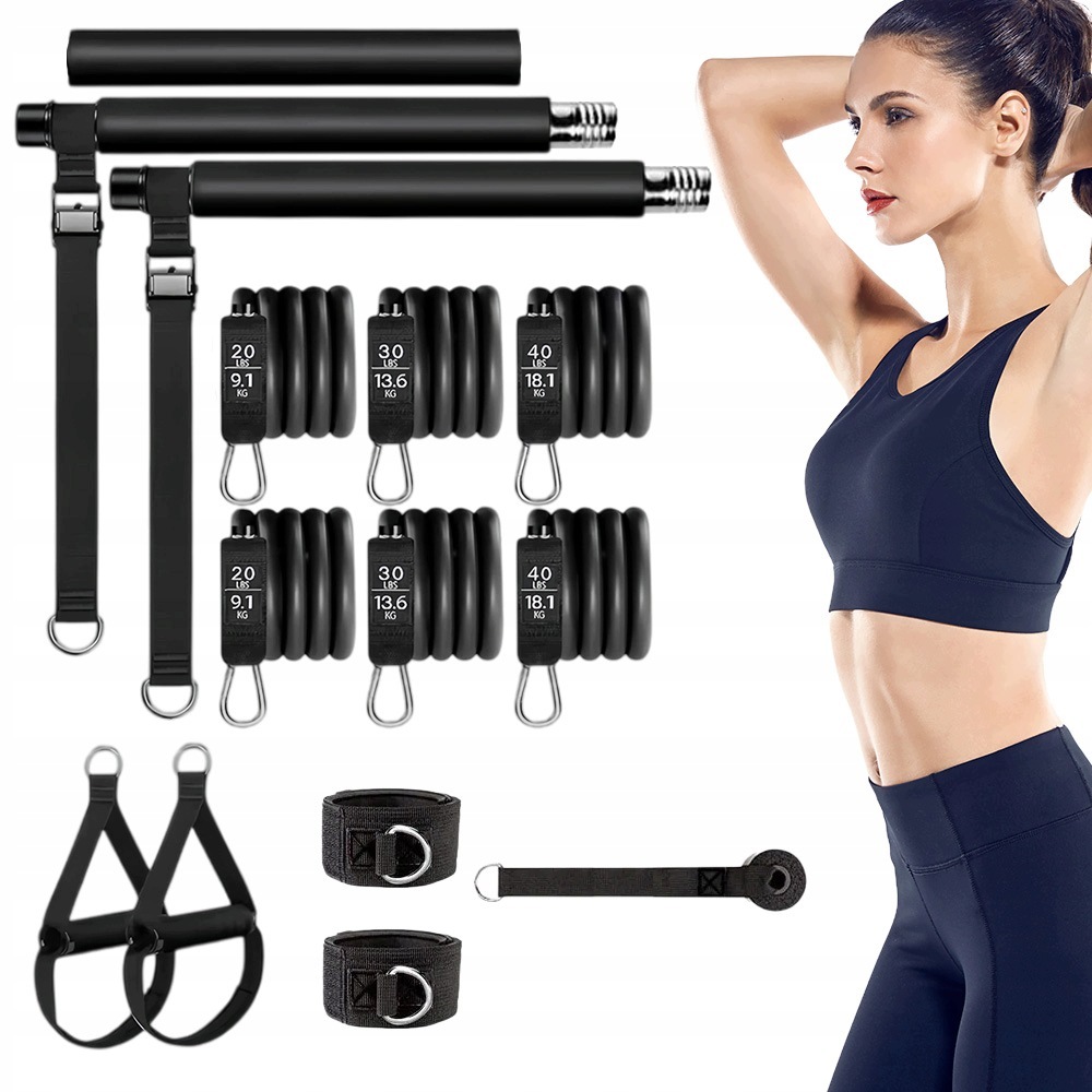 Zestaw Do Pilatesu Kij Drążek Treningowy Taśmy Oporu 180 Lbs Przenośny