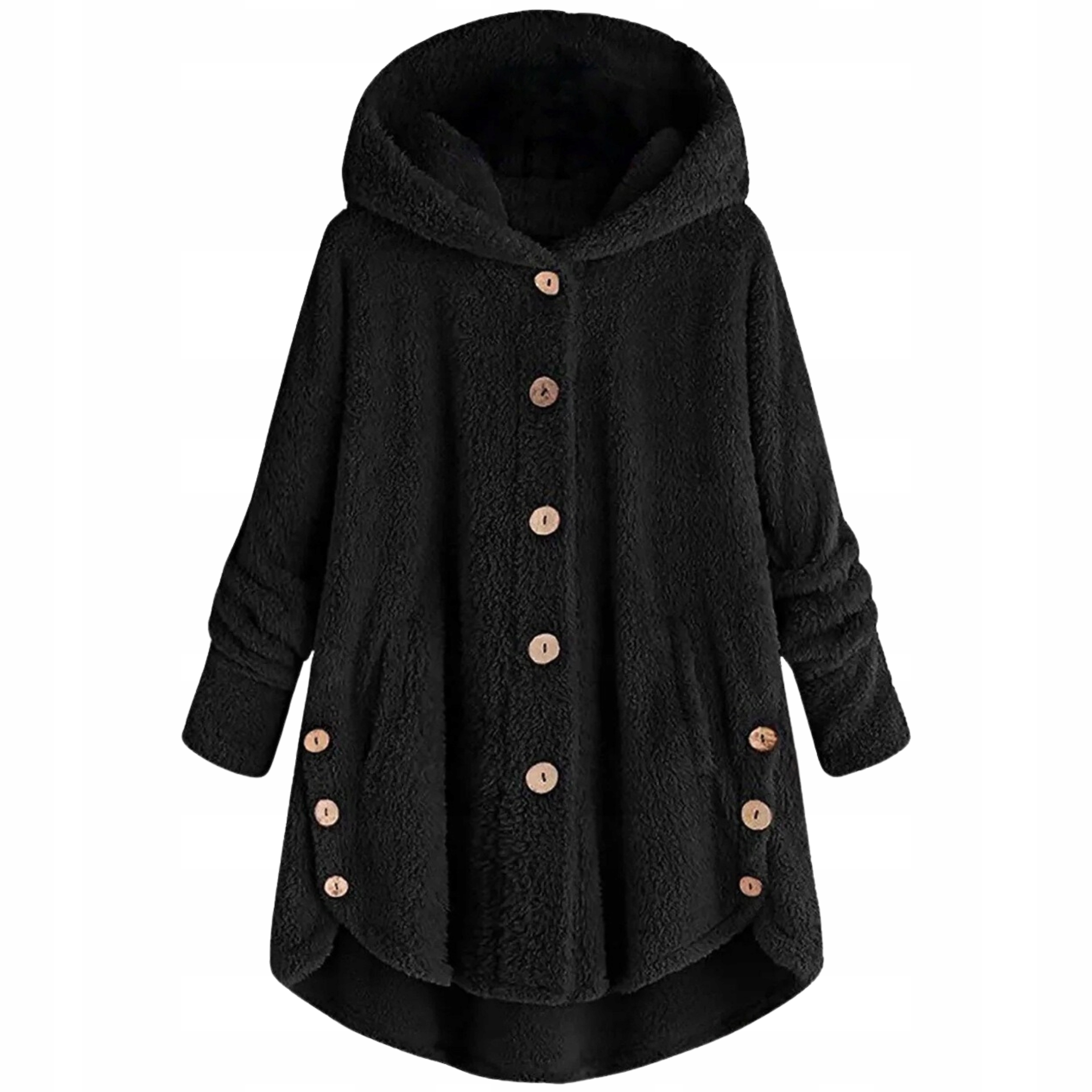 Płaszcz damski ciepły misiek bluza rozpinana tunika kocobluza czarna zimowa