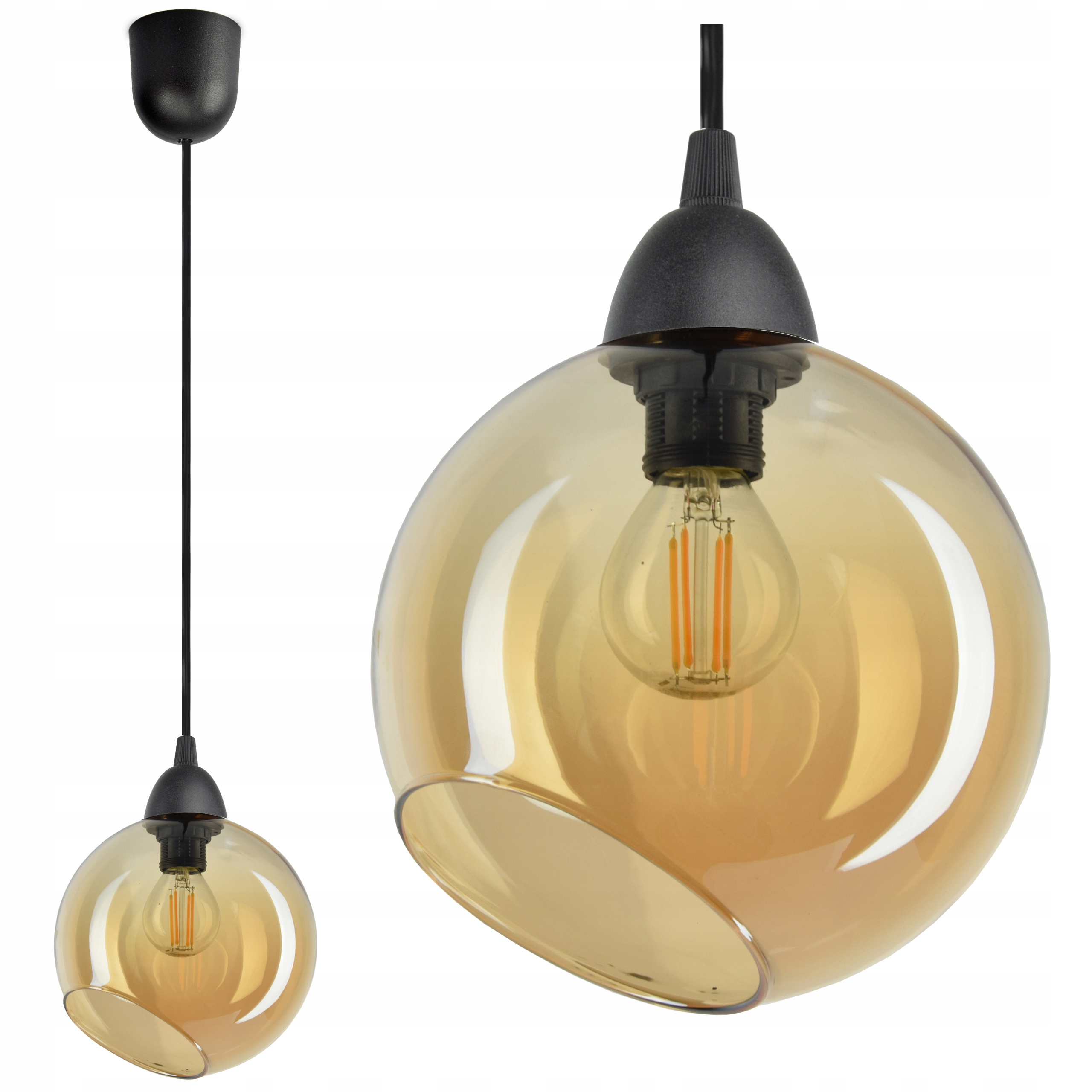 

Lampa Wisząca Żyrandol Szklana Kula Miód E14 Led