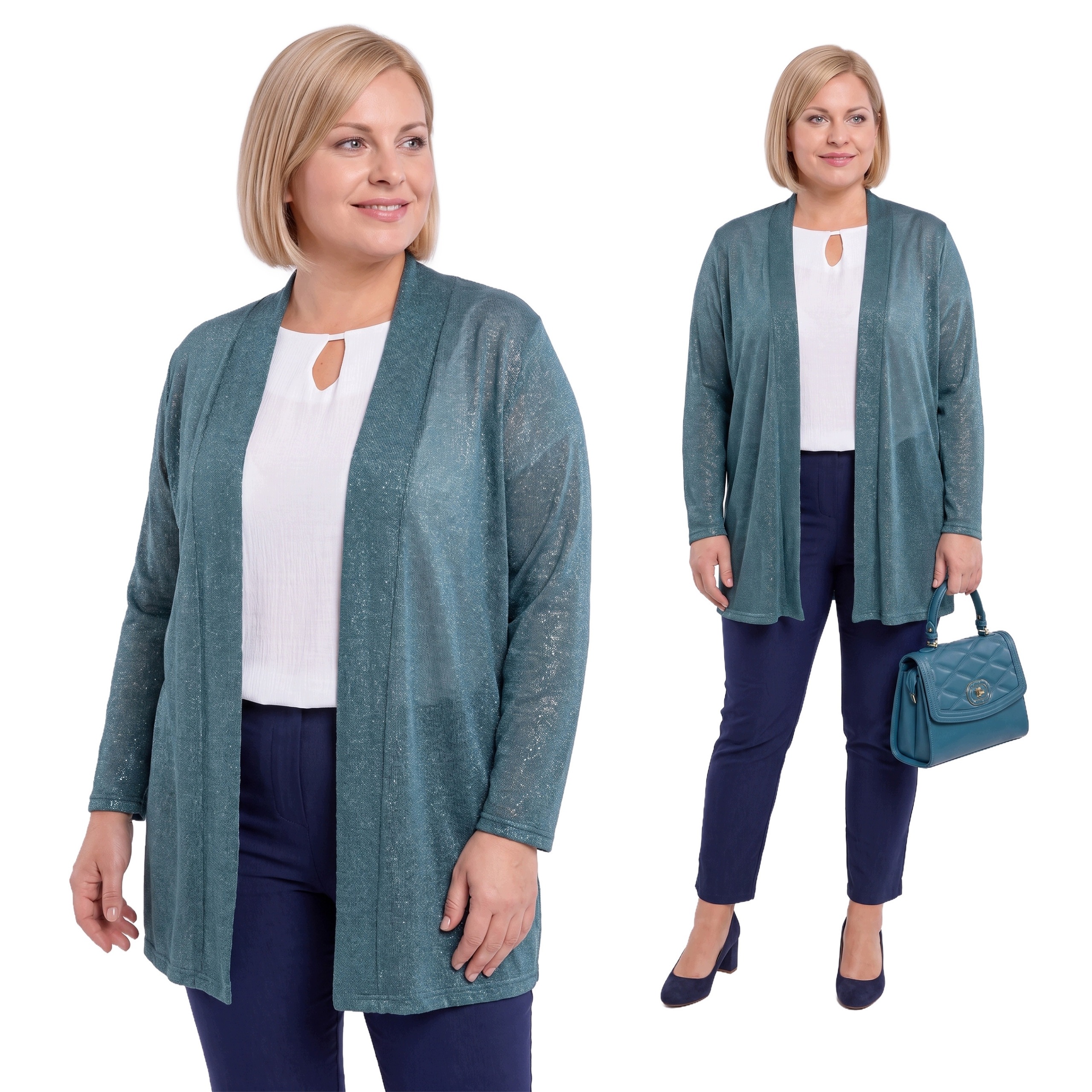 Zelený přehoz se stříbrným leskem plus size velikost 62