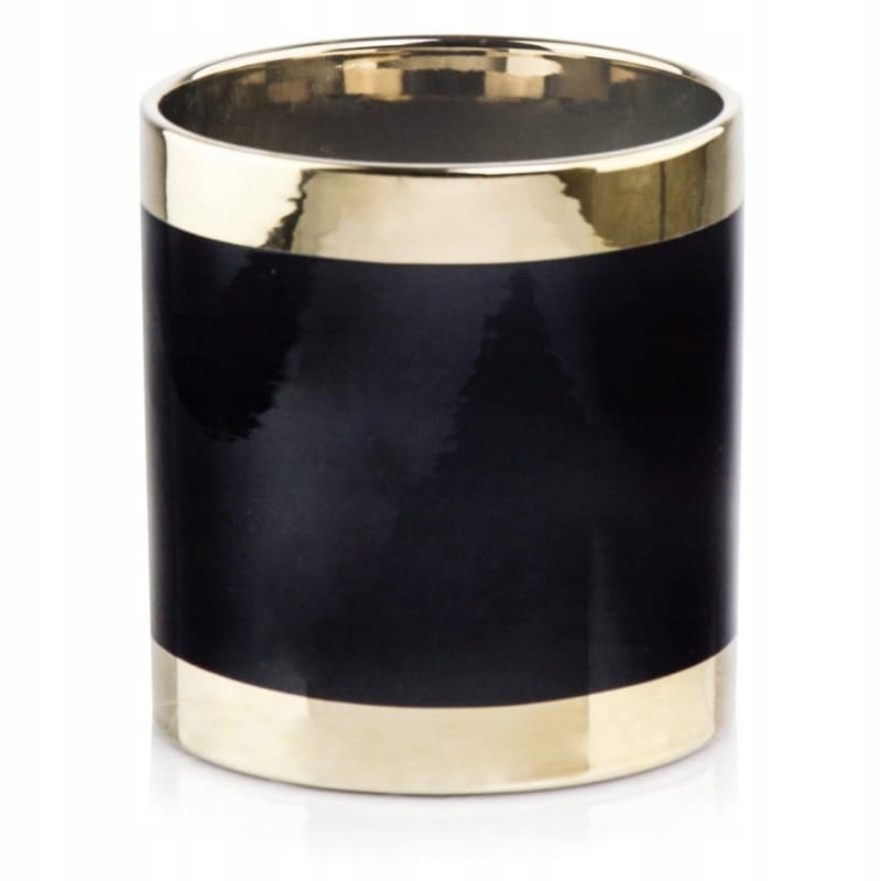 

Czarna osłonka na doniczkę walec ze złotym pasem