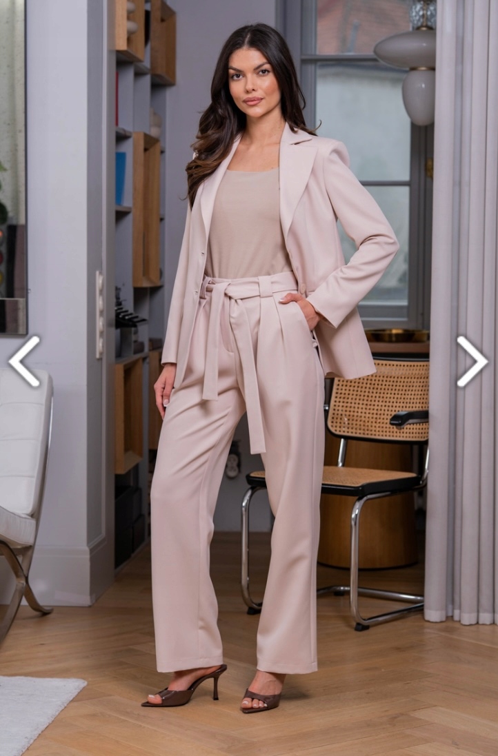 Béžové kalhoty se zavazováním Model 0884 Lalous velikost M