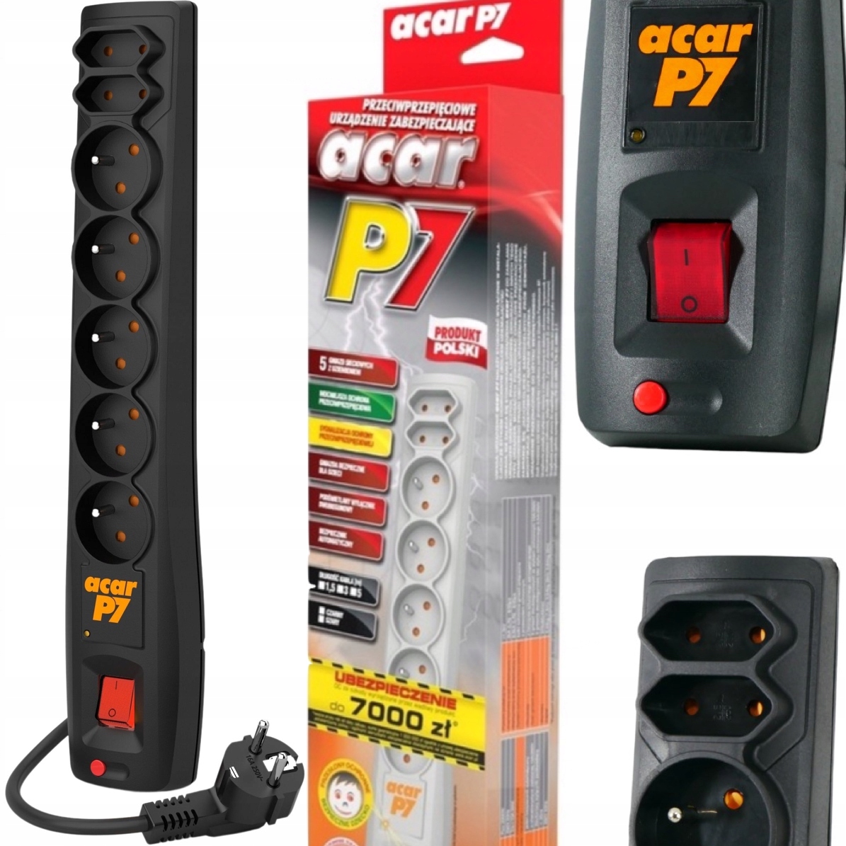 Acar P7 Przedłużacz Listwa Zasilająca Antyprzepięciowa 7 Gniazd 5m