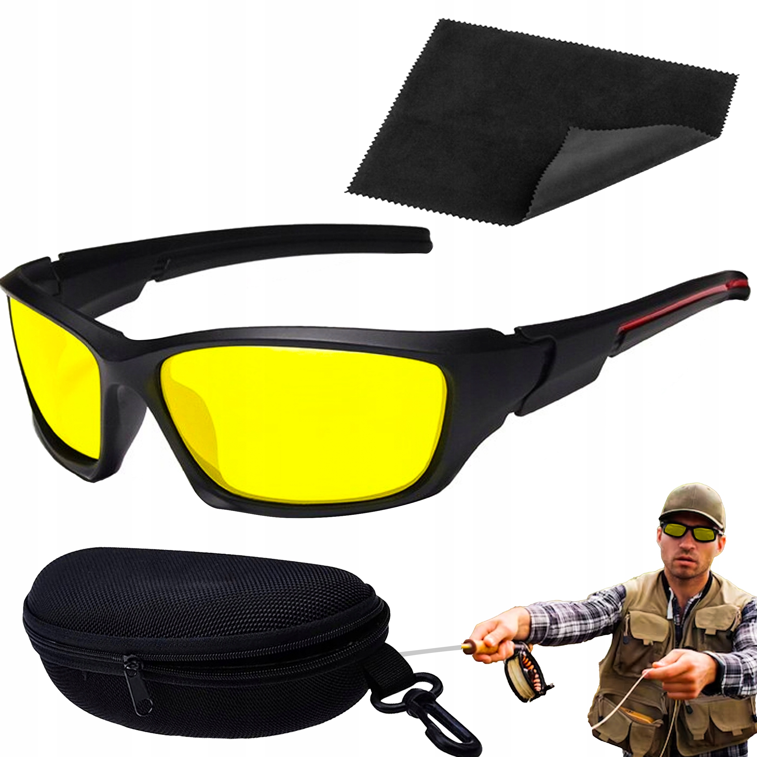 OKULARY POLARYZACYJNE WĘDKARSKIE PRZECIWSŁONECZNE MĘSKIE ROZJAŚNIAJĄCE ETUI