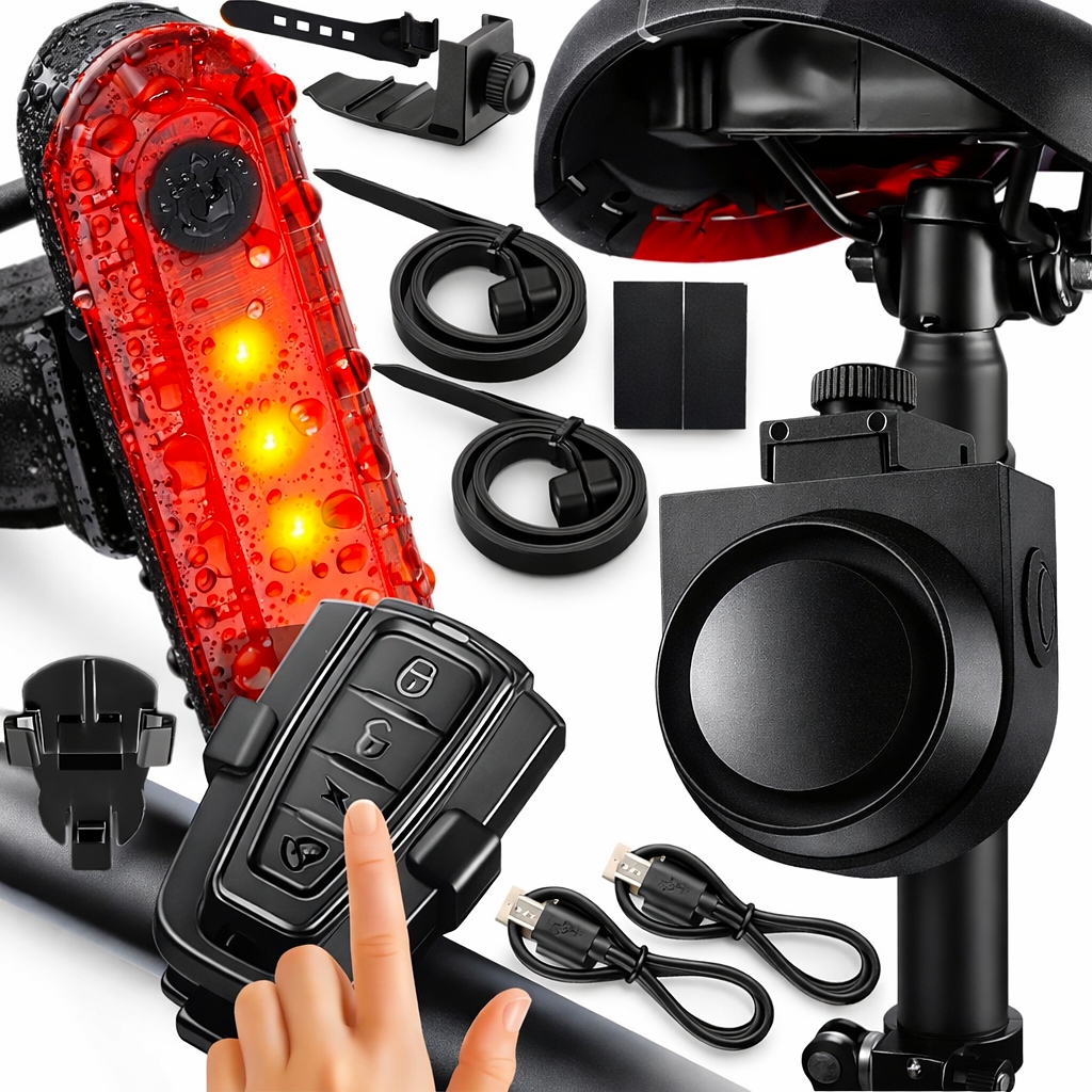 Alarm Rowerowy do Roweru Alarm Na Rower z Pilotem Lampa Lampka Rowerowa Tył