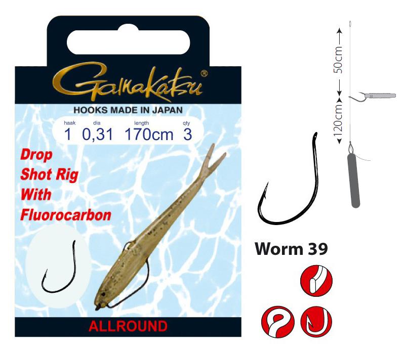 Gamakatsu Haczyki z przyponem Worm 39