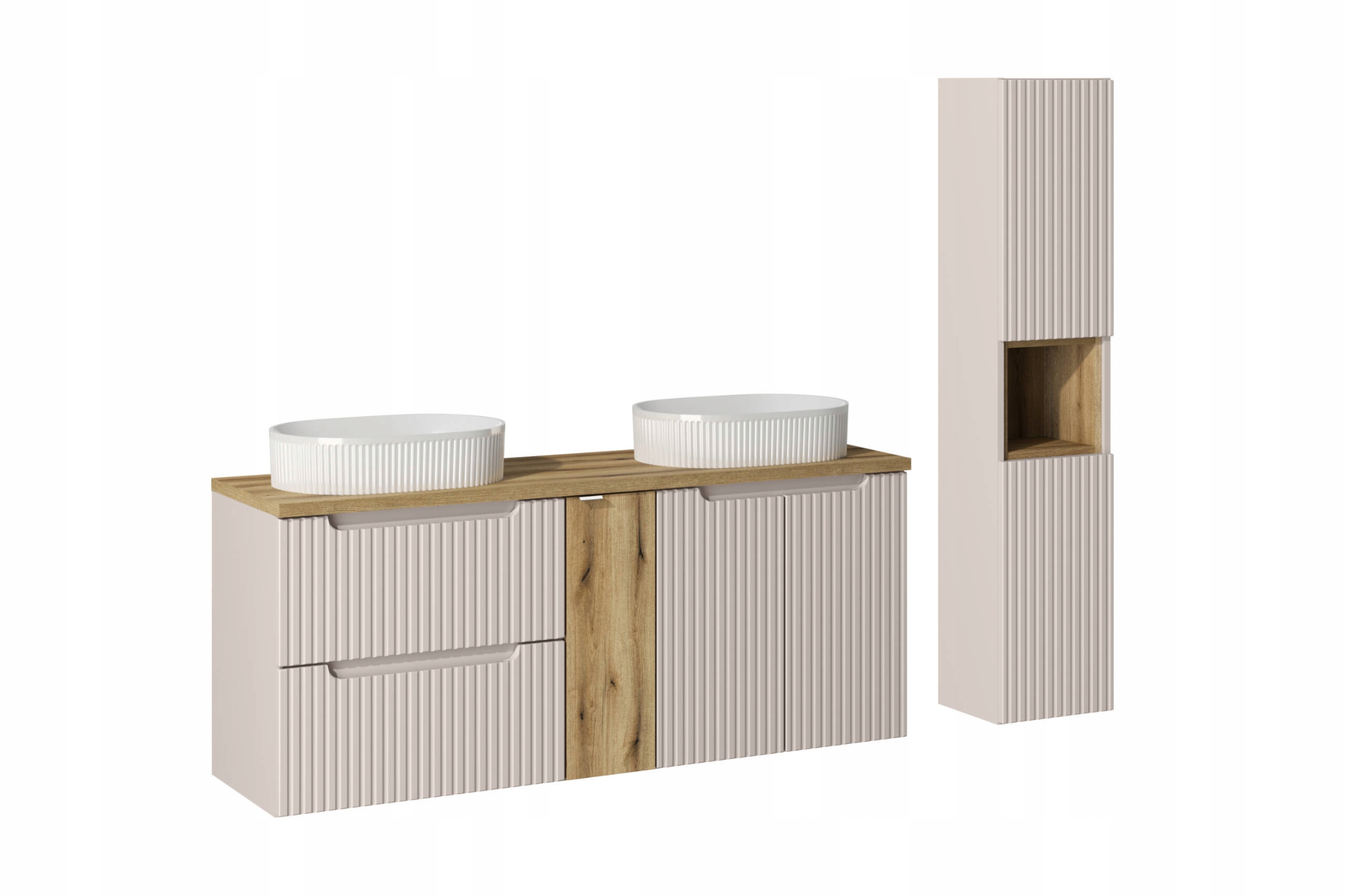 Zestaw z blatem oak i umywalkami Beyond 140 cm Adel Cashmere