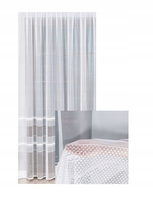 Módní Záclona do obývacího pokoje s žakárovým bílým vzorem, Elegantní pásek se stuhou, šíře 240x190