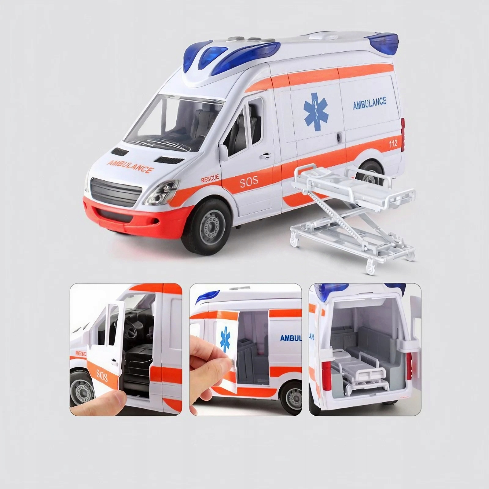 AMBULANS KARETKA POGOTOWIA AUTO Z DŹWIĘK POGOTOWIE OTWIERANE DRZWI ŚWIATŁO Model I-H150