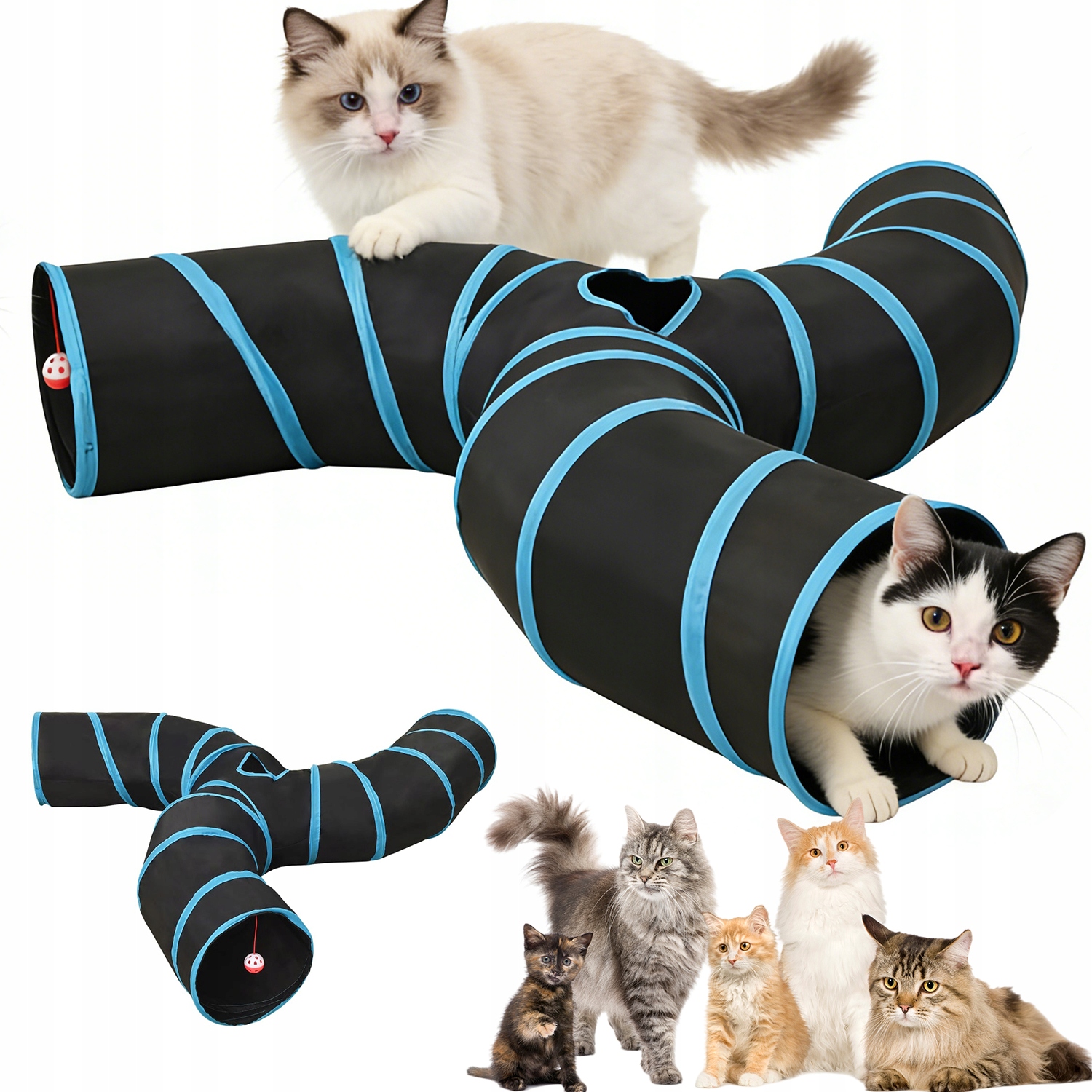 Tunel Pro Zvířata Ve Tvaru 3 Kanálů S Úložnou Taškou, Modrý