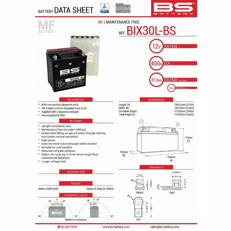 Batéria BIX30L-BS (YTX30L-BS)