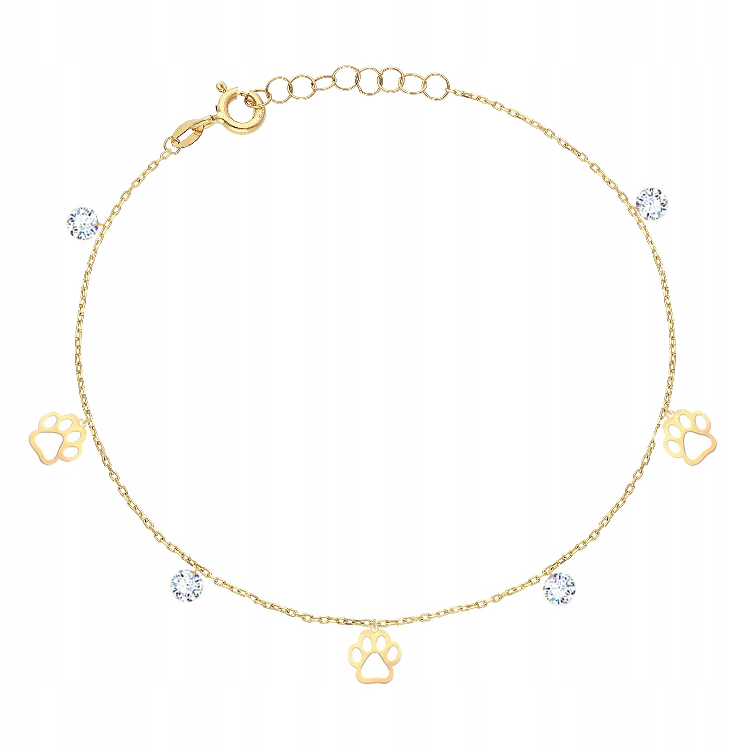 Zlatý náramek psí tlapky s bílými zirkony Pr. 585 Gravírování