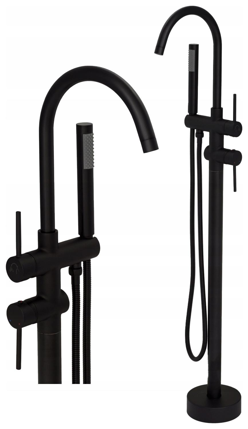 Voľne Stojaca Podlahová Sprchová Batéria S Vysokým Výtokom Do Vane Čierna Kivo