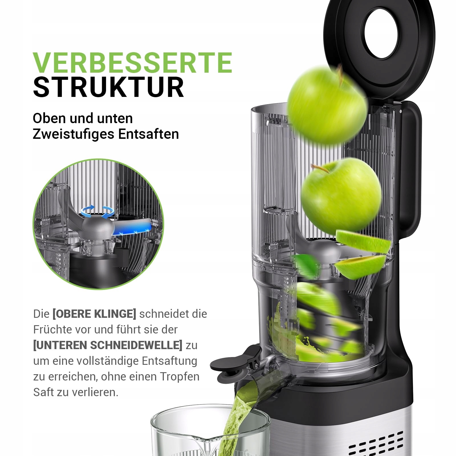 AMZCHEF Wolnoobrotowa Wyciskarka Do Soków 126MM 2L Srebrna — miniatura 3