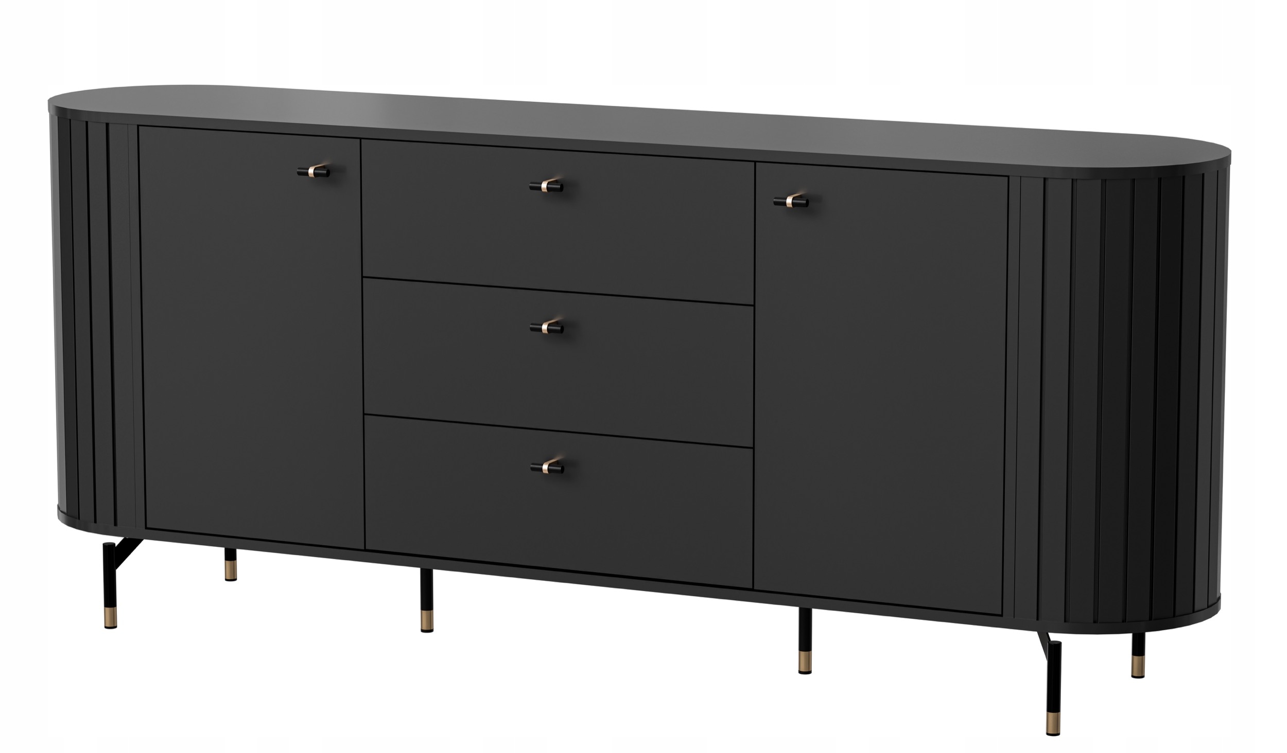 Dvoudveřová komoda Zante s lamelami a třemi zásuvkami, 190 cm, černá