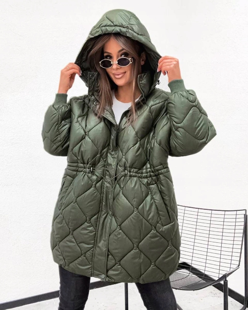 Volná Bunda S Širokými Rukávy 6518 Khaki S (36)