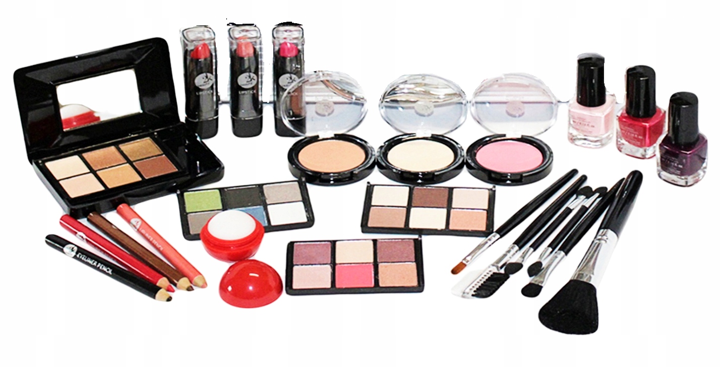 ZESTAW KUFEREK Z KOSMETYKAMI DO MAKIJAŻU + PĘDZLE Marka inna marka