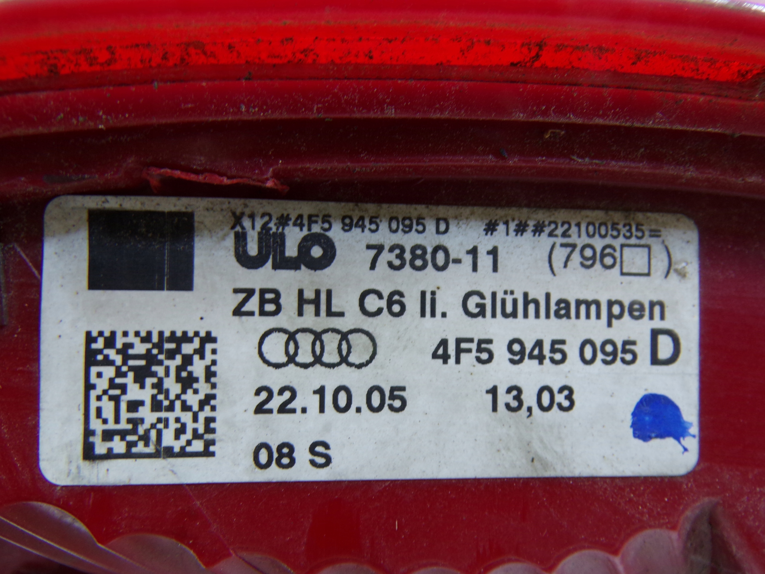 light rear rear part left AUDI A6 C6 sedan OPIS