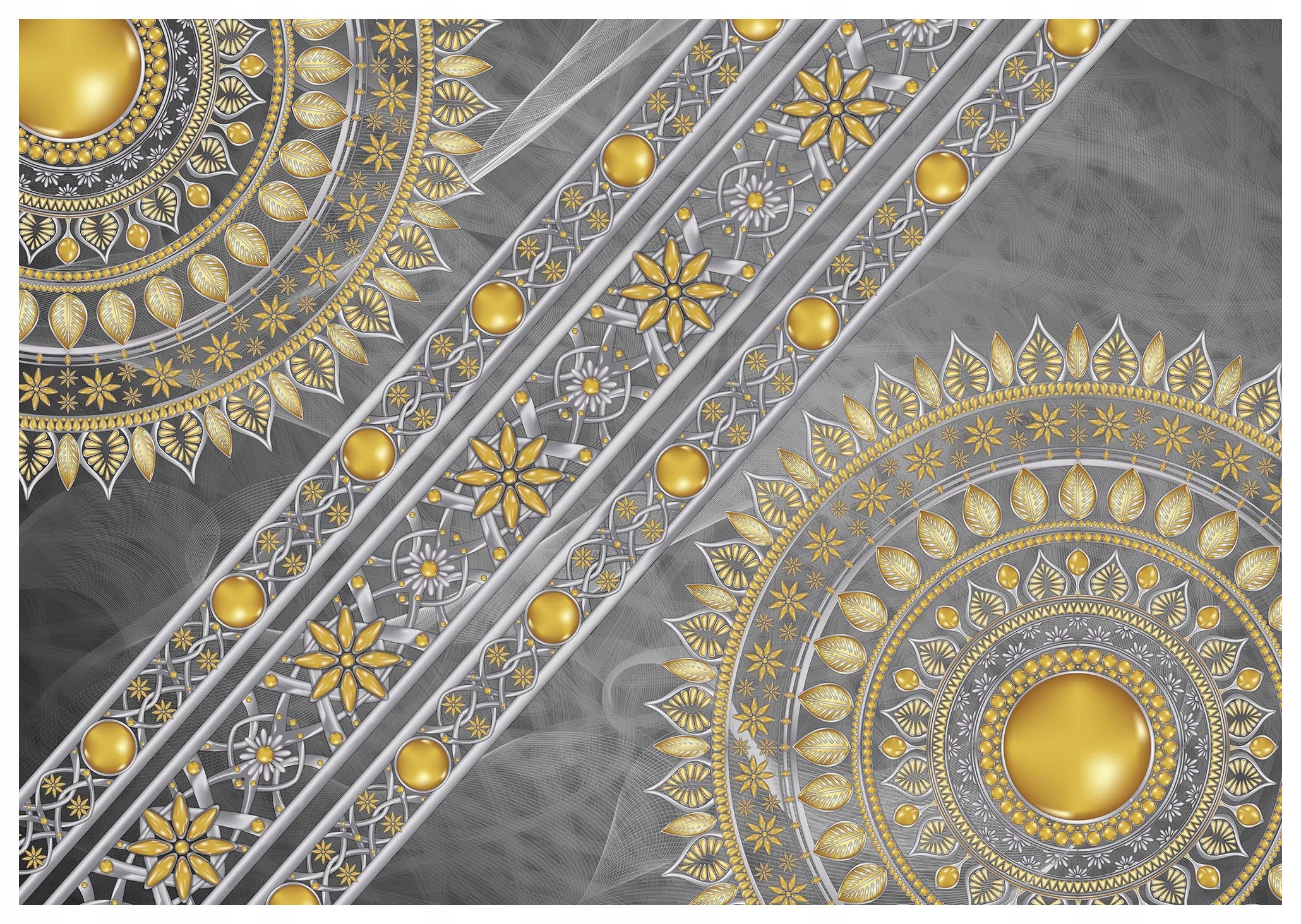 Vliesová fototapeta Zlaté mandaly na šedém pozadí, ornamenty 250x175 lepidlo