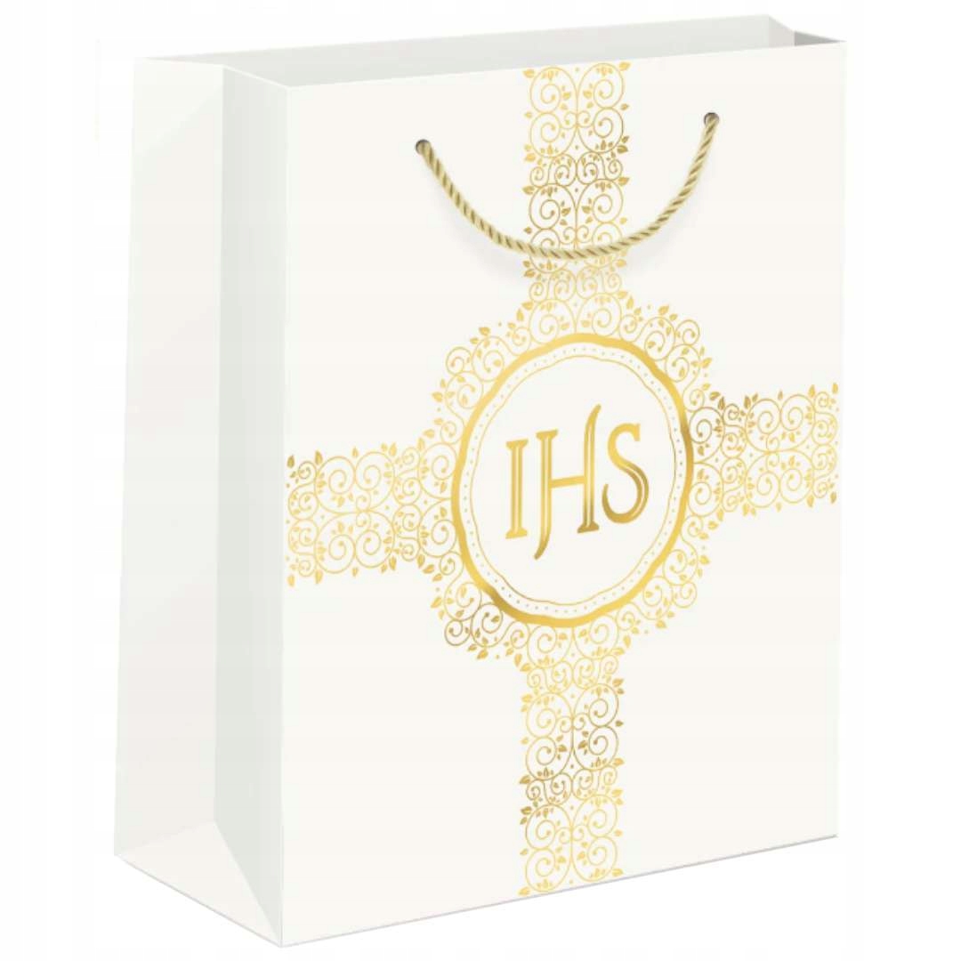 TOREBKA na prezent KOMUNIA komunijna IHS biała M