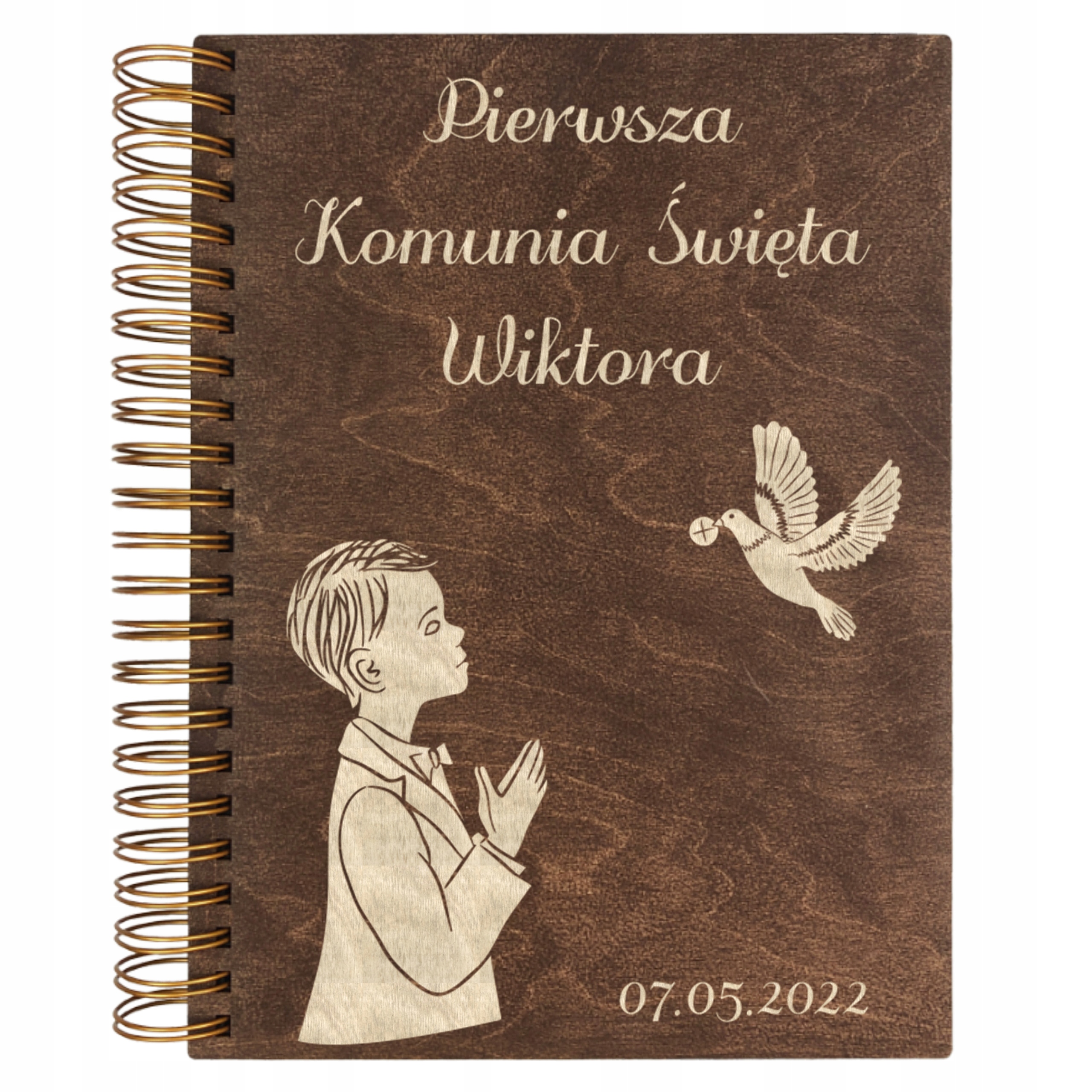 DREWNIANY ALBUM NA ZDJĘCIA PREZENT PAMIĄTKA PIERWSZA KOMUNIA ŚWIĘTA