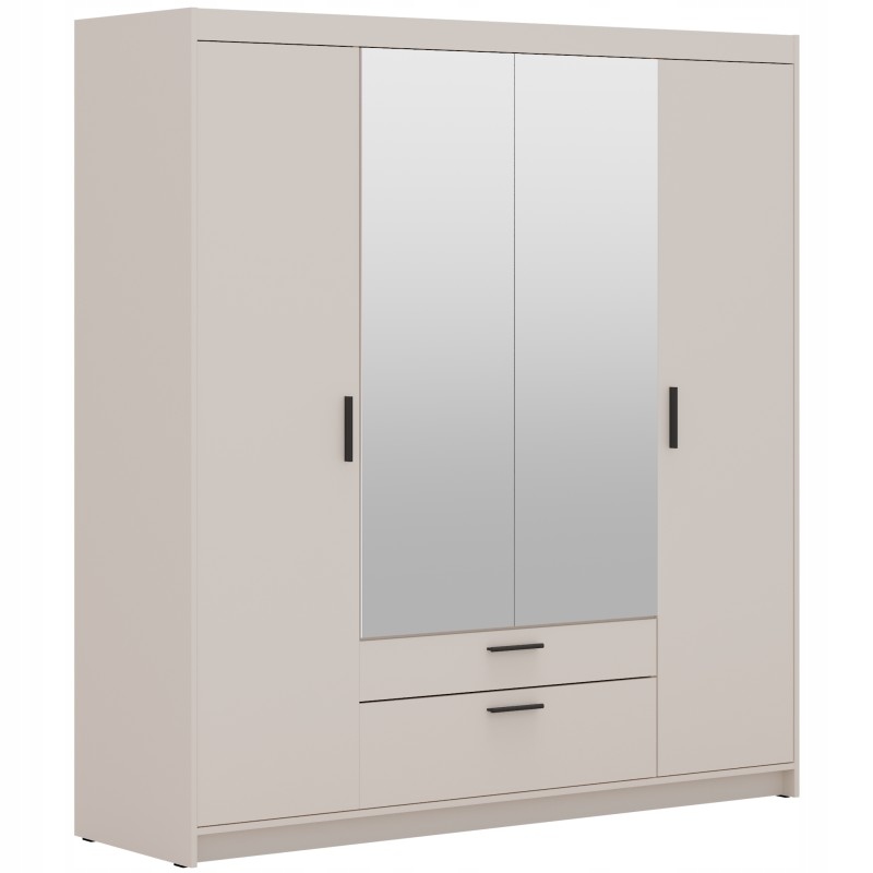 Skříň Alena 4D 2S Se Zrcadlem Béžová Písková 176 cm police tyč zásuvky