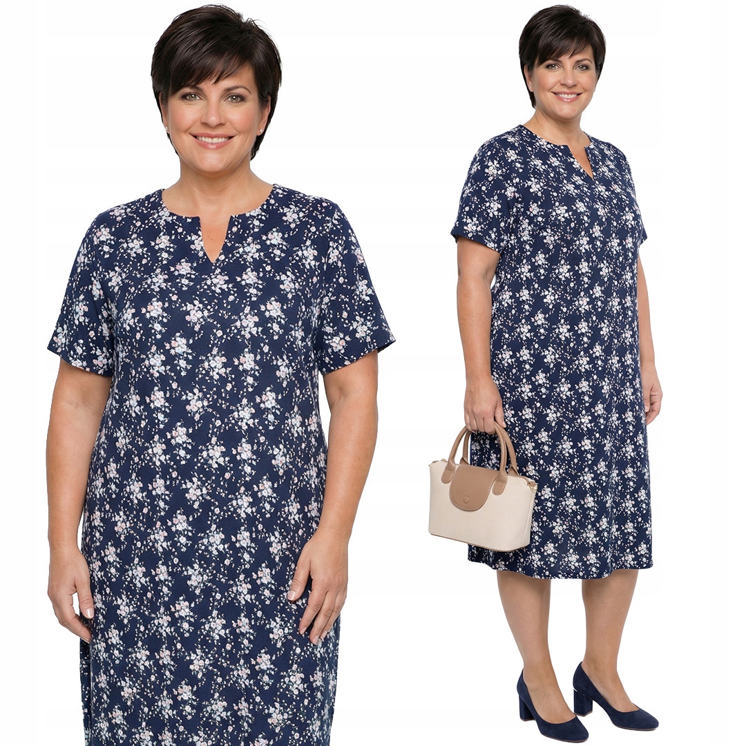 Tmavě modrá šaty s bílými kvítky a velikostí velikost 48/50