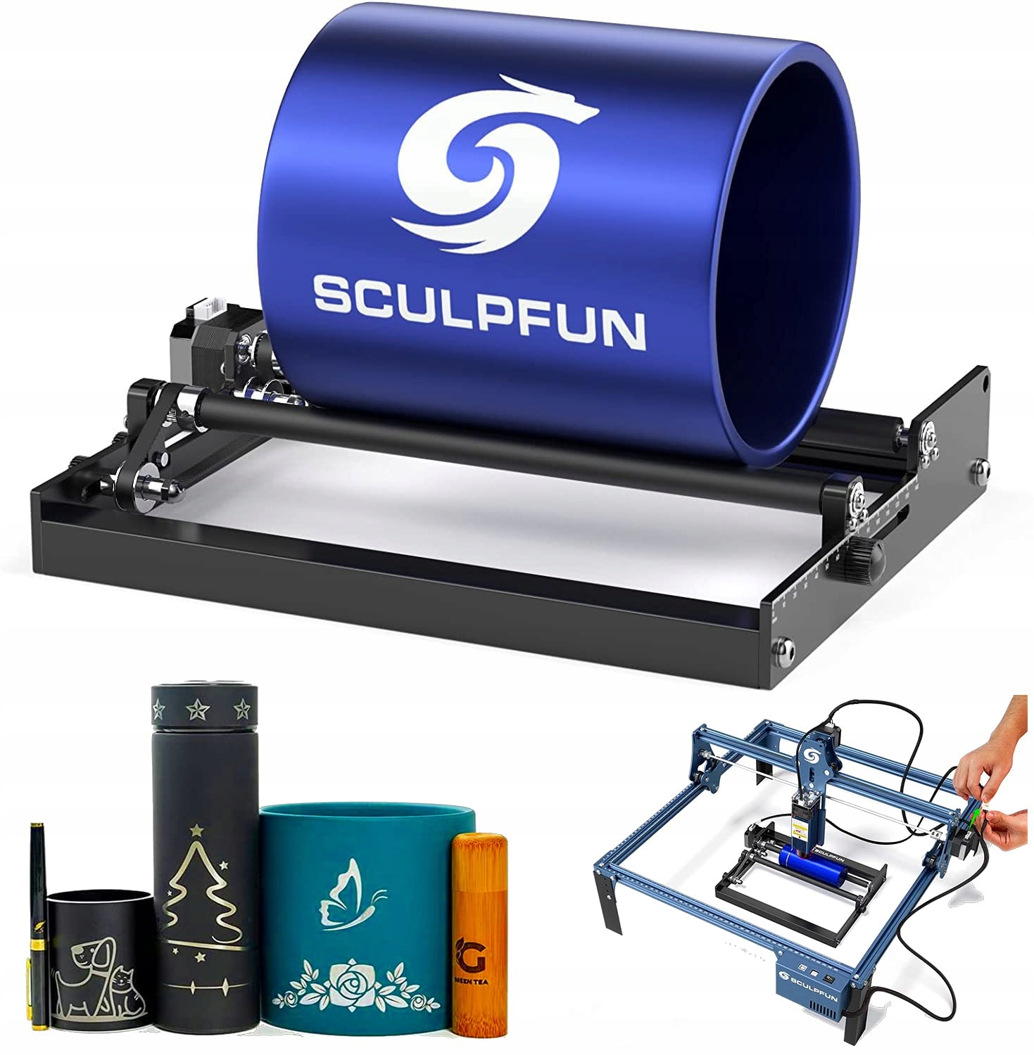 Sculpfun s10. Поворотное устройство для лазера роликовое. Вращающиеся лазерные часы.
