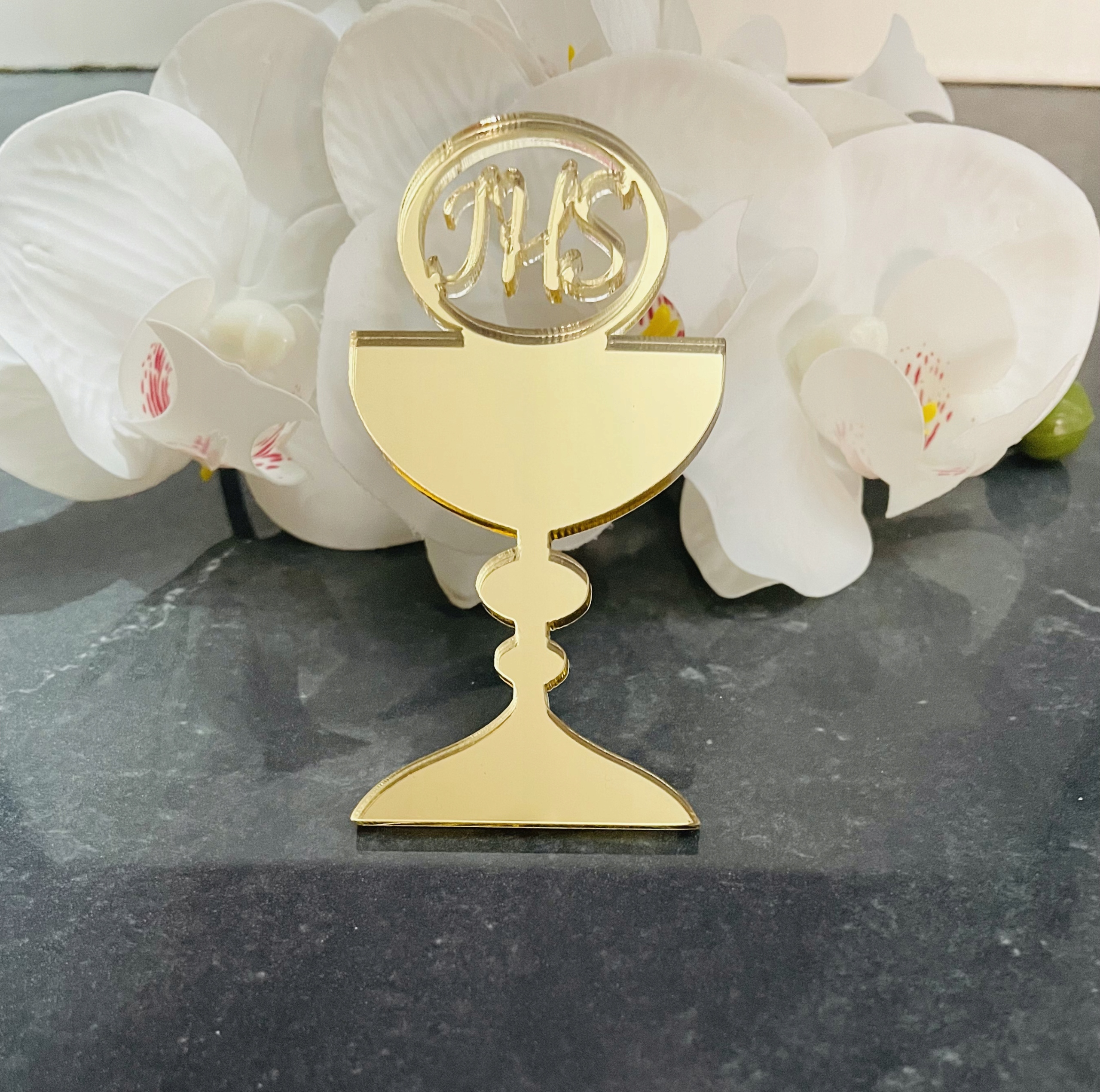 TOPPER DEKORACJA NA BOK TORTU kielich komunia ZŁOT Marka Kapart
