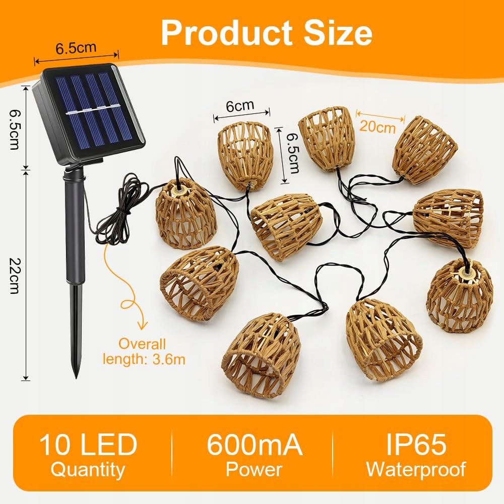PAPIERSEIL Solarna Lampa LED IP65 Na Zewnątrz 3.6m Do Ogrodu i Balkonu — miniatura 2