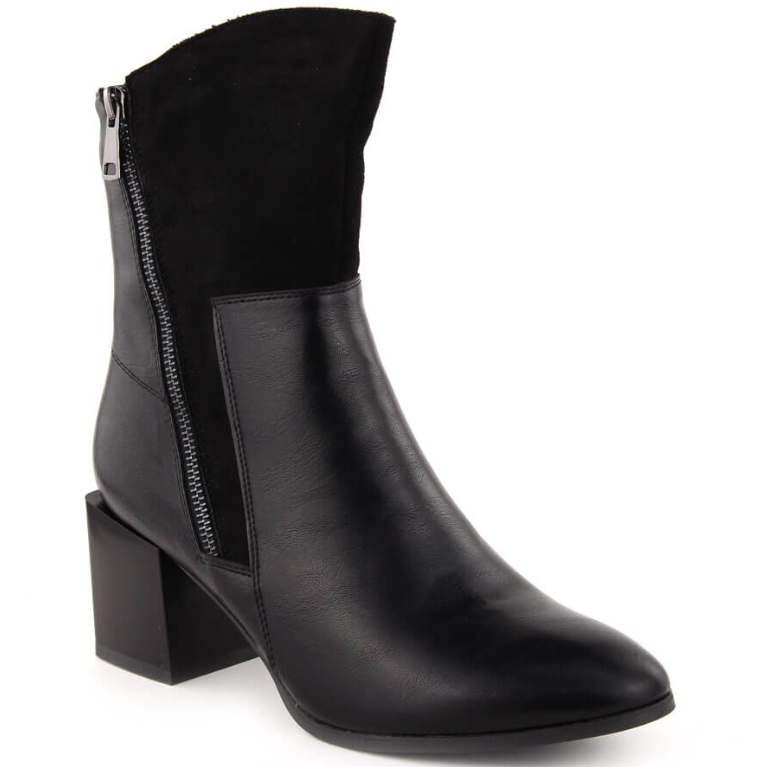 Dámské Kotníkové Boty Zateplené Jezzi ASA217-9 Černá Eko Kůže Sloupek Velikost 38