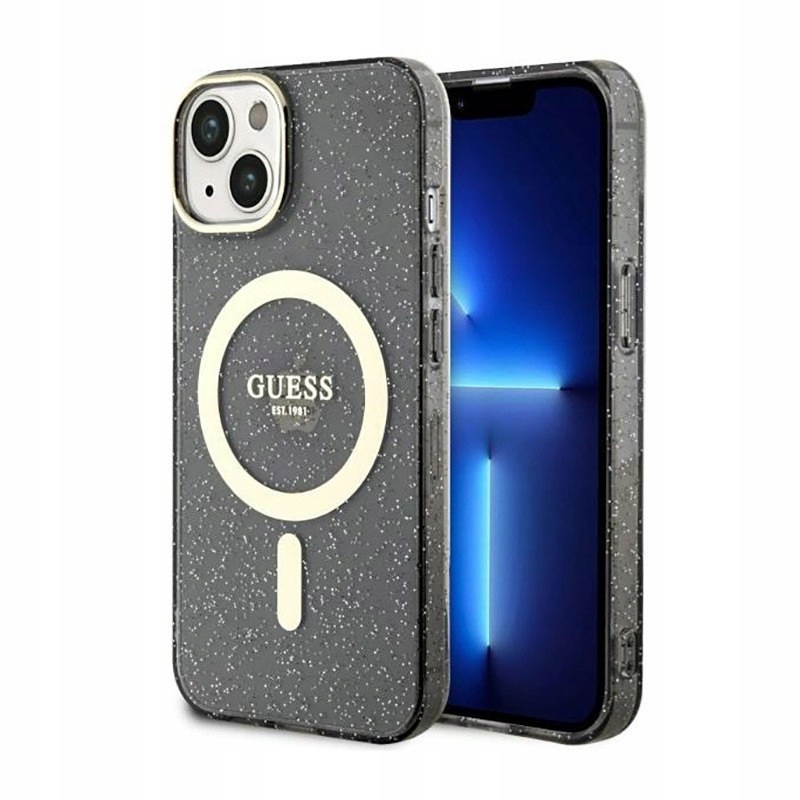 Guess Glitter Gold MagSafe – Pouzdro pro iPhone 14 (Černé)