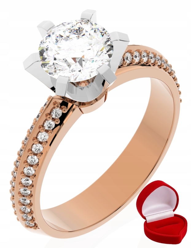 Zlatý Prstýnek 585 14k Brylant 1 ct Růžové Zlato R22